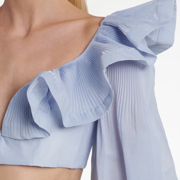 Zimmermann Lovestruck Cropped Ruffle Bodice Top Blouse in Periwinkle - Picture 15 of 16